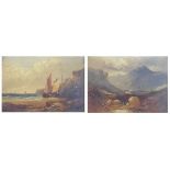 19th Century English School - Pair of oils on board - A Mountainous Landscape and A Coastal View