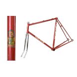 Claude Butler Reynolds 531 steel racing cycle frame in red with white decals having horizontal