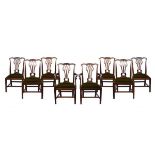 Set of eight late 19th/early 20th Century Chippendale style mahogany dining chairs, each having a