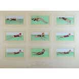 Cigarette Cards - Nine pieces of original artwork for Ogden's 'How To Swim', issued in 1935, each