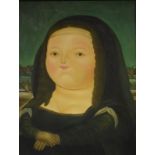 Modern primitive style caricature oil on canvas - Mona Lisa, framed Condition: