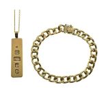 9ct gold ingot design pendant and a 9ct gold curb link bracelet Condition: