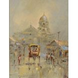 Modern oil on canvas - Street scene, indistinctly signed, framed Condition: