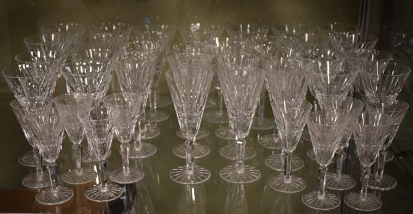 Suite of Waterford Glenmore pattern table glass comprising: twelve Continental Champagne, eleven