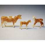 Three Beswick cattle figures comprising: Guernsey Cow No.1248a, Guernsey Calf No.1249a and