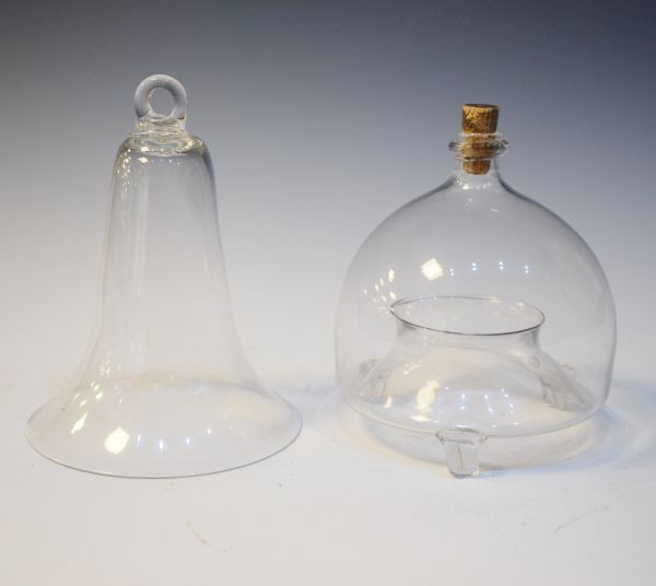 19th Century clear glass wasp trap, together with a similar smoke dome Condition: