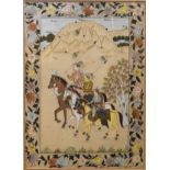 Oriental embroidered rectangular panel together with three Oriental paintings on silk, all framed