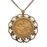 Gold coin - George V half sovereign 1911 within a 9ct gold pendant mount on chain Condition: