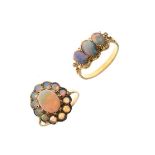 18ct gold three stone opal set dress ring and a 9ct gold opal set dress ring Condition: