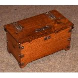 Early 20th Century oak correspondence box having Secessionist style embossed copper fittings and