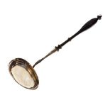 19th Century Swedish silver toddy ladle with turned ebonised wooden handle, hallmarked for 1860