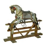 Vintage rocking horse on static base with dappled paint finish and leather tack Condition: