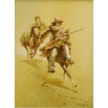 Oil on canvas - North American frontiersman on a galloping horse, indistinctly signed and dated