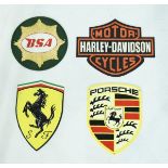 Four reproduction cast metal plaques relating to classic cars and motorcycles Condition: