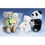 Three modern Steiff teddy bears comprising: Millennium Champagne Bear, Springtime Bear and Cosy