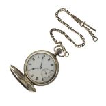 Gentleman's silver cased hunter side wind pocket watch, the white enamel dial with Roman numerals