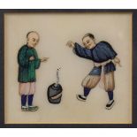 Two Chinese rice paper paintings depicting street entertainers, framed and glazed Condition: