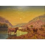 Donald Ayres - Oil on panel - Island landscape with cattle, signed, framed Condition: