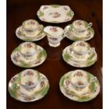 Paragon six person tea service decorated with birds amongst foliage Condition: