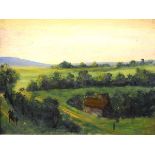 20th Century English School - Oil on board - A rural landscape, indistinctly signed, framed