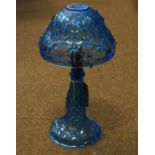 Early 20th Century press moulded blue glass table lamp with conforming shade Condition: