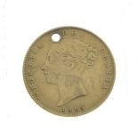 Gold coin - Victorian half sovereign 1865 (drilled) Condition: