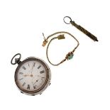 Gentleman's silver cased key wind pocket watch, the white enamel dial inscribed Saqui & Lawrence,