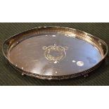 Silver plated oval two handled gallery tray with engraved decoration Condition: