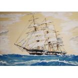 Watercolour - A ship at full sail, unsigned, framed and glazed Condition: