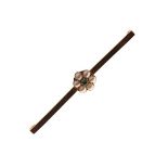 Bar brooch set seed pearl daisy cluster with central green stone, stamped 9ct Condition: