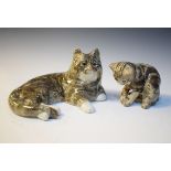 Two Winstanley figures of silver tabby cats, 14cm and 17.5cm high Condition: