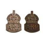 Militaria - Two George VI silver air raid precaution button badges, together with a warden card