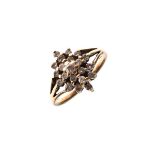 Gold coloured metal dress ring set diamond cluster, size J Condition: