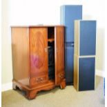 Akai stereo separates system enclosed within a reproduction mahogany two door hi-fi cabinet, with