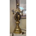 Oriental decorative brass pagoda design table lamp having flaming pearl finial, 74cm high Condition:
