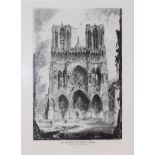 Louis Orr - Monochrome etching - 'La Cathedrale de Reims façade', bearing the chalcographie du