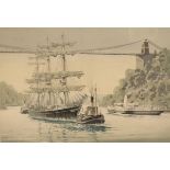 After Frank Shipsides - Limited edition print - The Avon Gorge with sailing ship and paddle steamer,