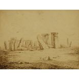 19th/20th Century English School - Pen and ink study of Stonehenge, with figure seated in the