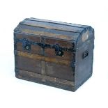 Late 19th/early 20th Century canvas and slatted oak bound dome top trunk Condition: