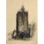 Edward Sharland - Etching - The Wills Tower, Bristol University under construction, signed in