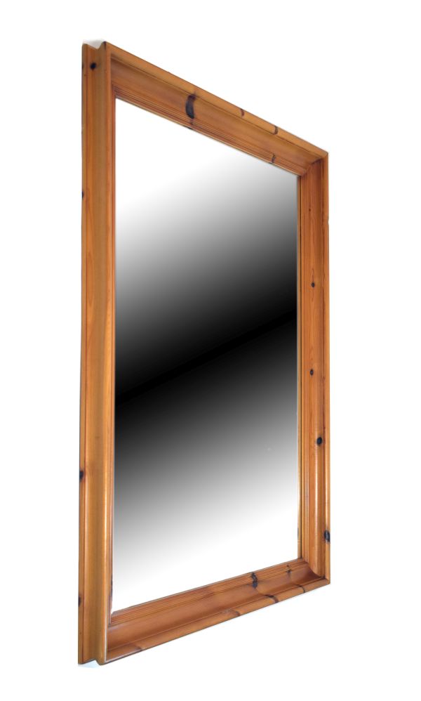 Large modern rectangular pine framed mirror, 116cm x 137cm Condition: