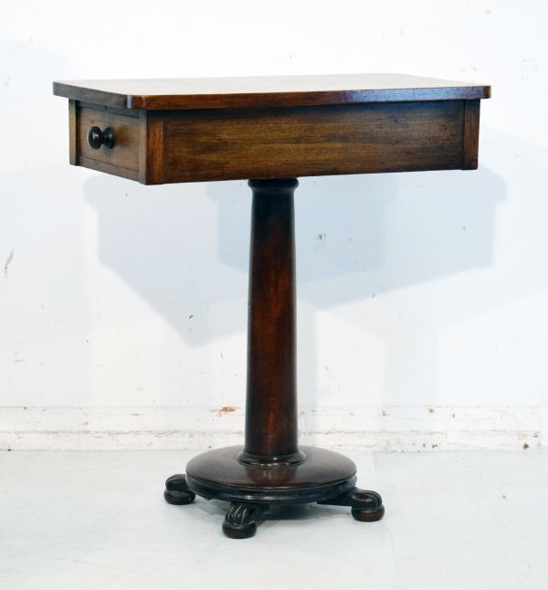 Mahogany rectangular top occasional table fitted one frieze drawer, raised on turned tapered