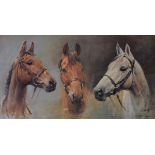 After S.L. Crawford - Coloured equestrian print - Arkle, Red Rum and Desert Orchid, framed and