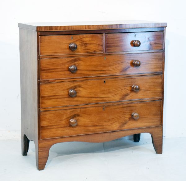 19th Century mahogany straight front chest of two short over three long drawers Condition: