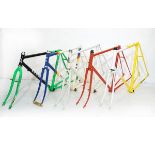 Vintage and later racing cycle frames comprising: Claude Butler white steel racing cycle frame, a