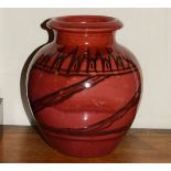 Fishley Holland pottery baluster shaped vase having burgundy glaze, 20cm high Condition: