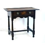 Antique oak low side table fitted one frieze drawer raised on turned supports Condition: