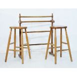 Pair of vintage elm seat beech framed kitchen stools and a beech framed towel rail Condition: