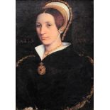 Reproduction coloured print of a female renaissance portrait, within a decorative gilt frame