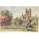 Eric Sturgeon - Pair of Fine Art Guild coloured prints - 'Bath Abbey' and 'The Bishops Palace Moat',